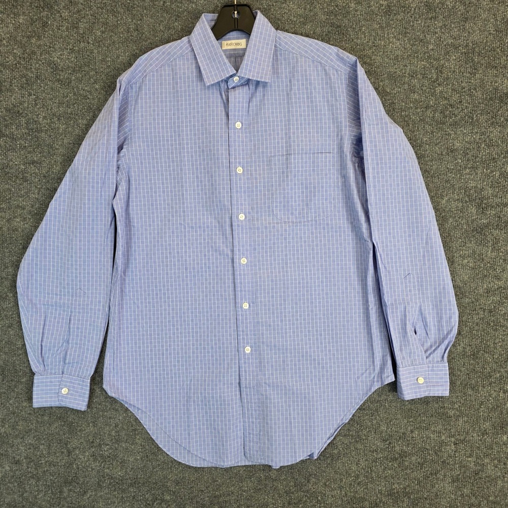 Ascot Chang Dress Shirt Mens XL Blue Check Thomas Mason Goldline Cotton